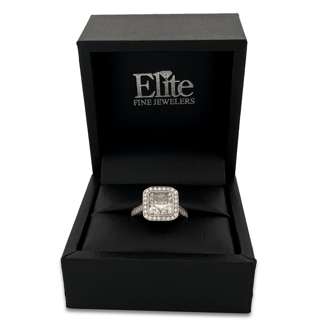 EGL Graded 3.89ctw Princess & Round Brilliant Natural Diamond Halo Engagement Ring in 14k White Gold