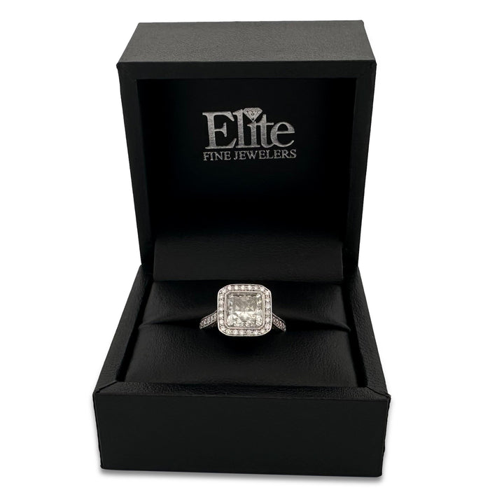EGL Graded 3.89ctw Princess & Round Brilliant Natural Diamond Halo Engagement Ring in 14k White Gold