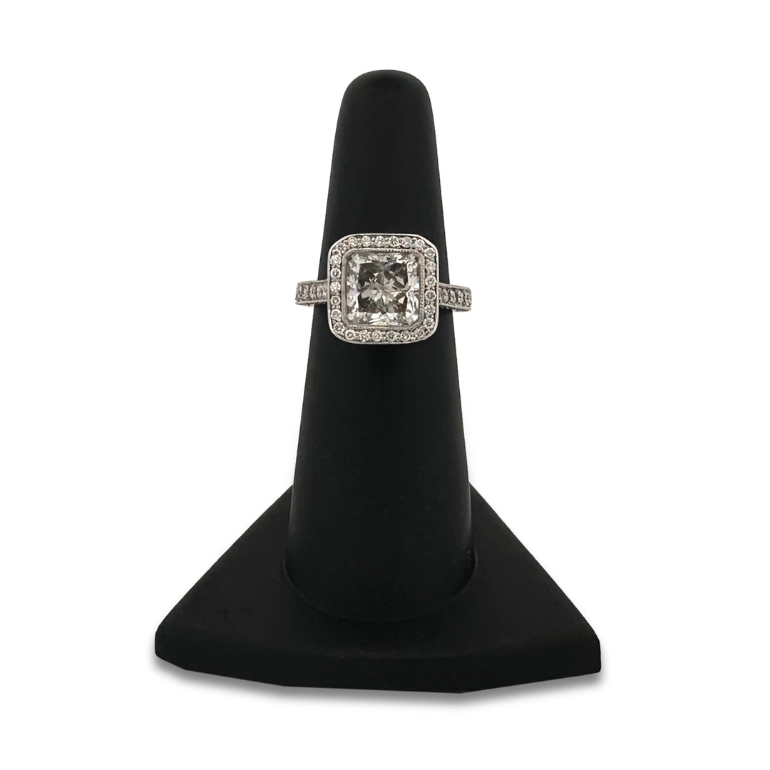 EGL Graded 3.89ctw Princess & Round Brilliant Natural Diamond Halo Engagement Ring in 14k White Gold