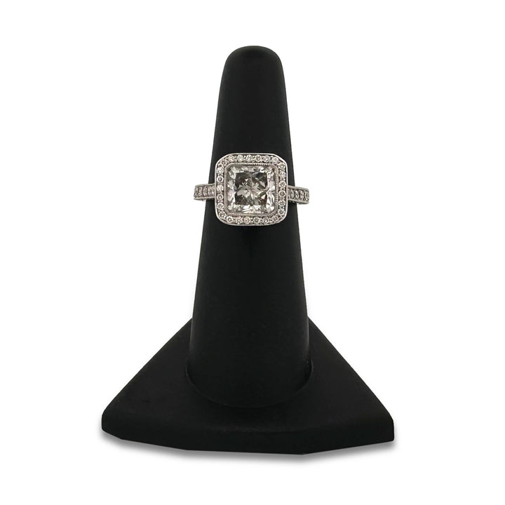 EGL Graded 3.89ctw Princess & Round Brilliant Natural Diamond Halo Engagement Ring in 14k White Gold