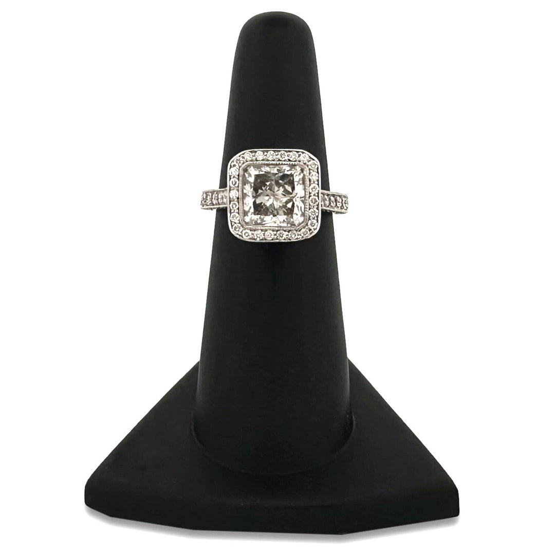 EGL Graded 3.89ctw Princess & Round Brilliant Natural Diamond Halo Engagement Ring in 14k White Gold