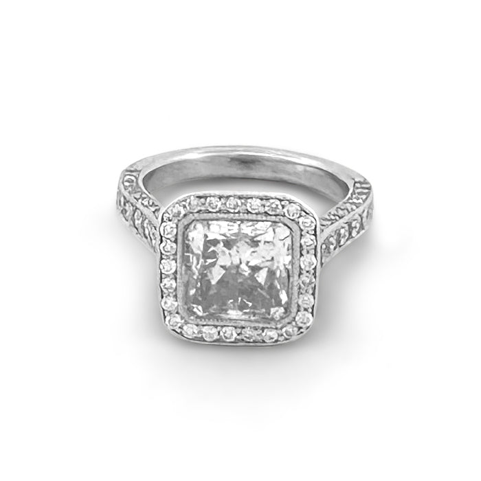 EGL Graded 3.89ctw Princess & Round Brilliant Natural Diamond Halo Engagement Ring in 14k White Gold