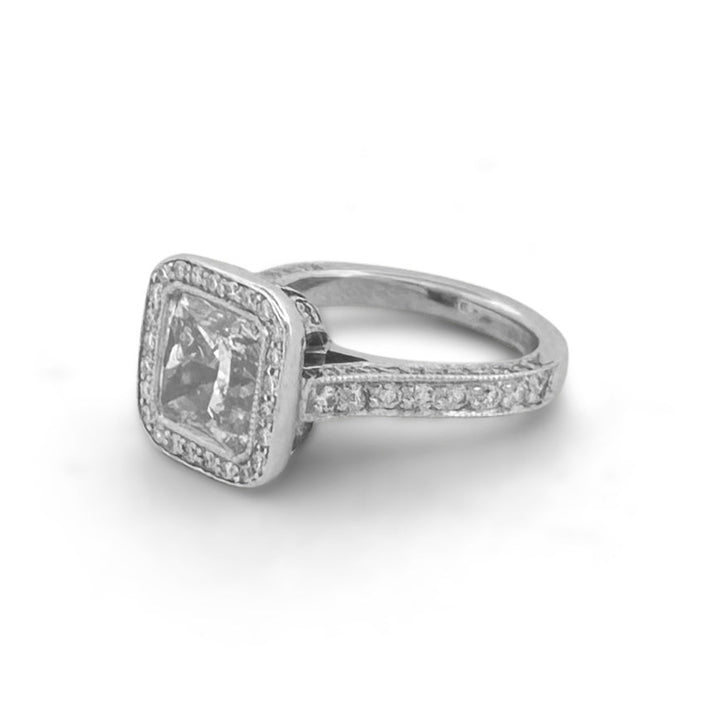 EGL Graded 3.89ctw Princess & Round Brilliant Natural Diamond Halo Engagement Ring in 14k White Gold