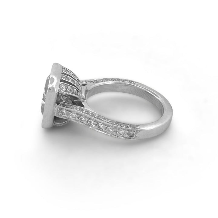 EGL Graded 3.89ctw Princess & Round Brilliant Natural Diamond Halo Engagement Ring in 14k White Gold