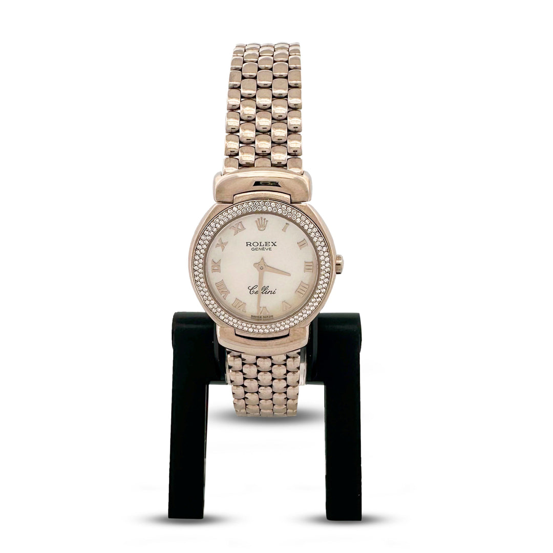 2001 Rolex Cellini Cellissima 26mm 18k White Gold Watch with Diamond Bezel