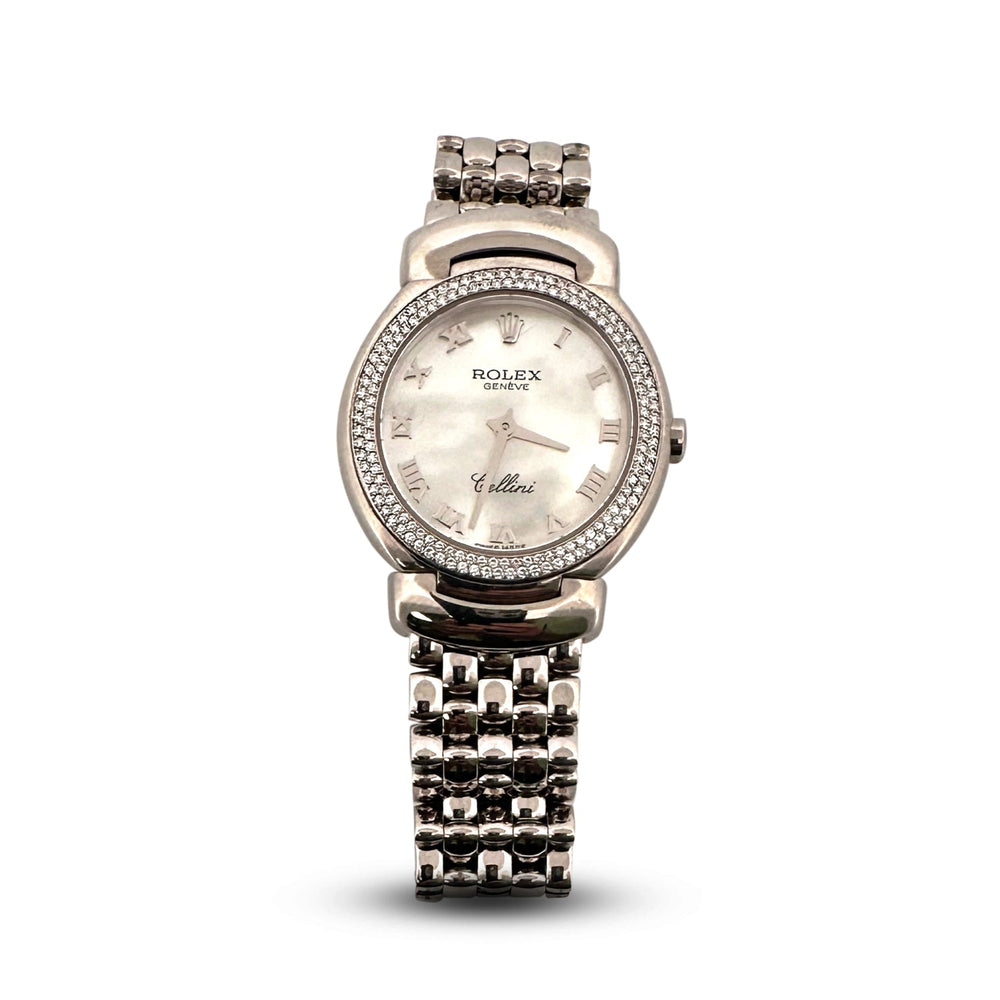 2001 Rolex Cellini Cellissima 26mm 18k White Gold Watch with Diamond Bezel
