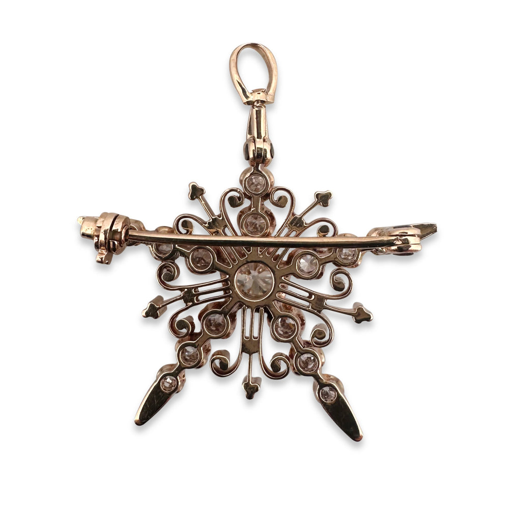 Victorian 0.80ctw Old European & Old Mine Cut Diamond Star Pin/Pendant in 14k Rose Gold