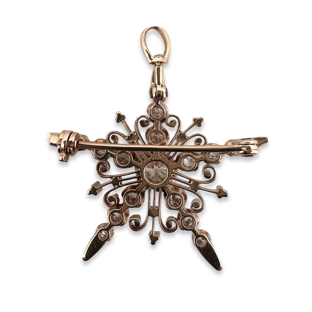 Victorian 0.80ctw Old European & Old Mine Cut Diamond Star Pin/Pendant in 14k Rose Gold