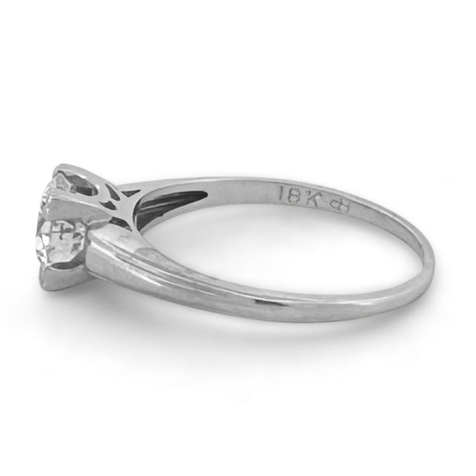 Vintage 0.95ct Old European Cut Natural Diamond Solitaire Engagement Ring in 18k White Gold