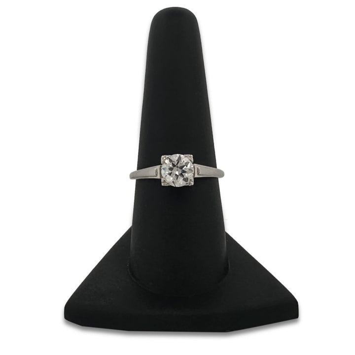 Vintage 0.95ct Old European Cut Natural Diamond Solitaire Engagement Ring in 18k White Gold