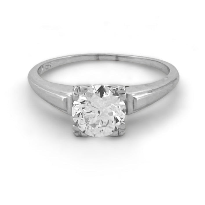 Vintage 0.95ct Old European Cut Natural Diamond Solitaire Engagement Ring in 18k White Gold