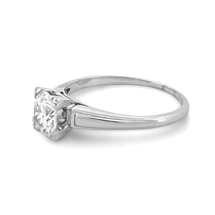 Vintage 0.95ct Old European Cut Natural Diamond Solitaire Engagement Ring in 18k White Gold