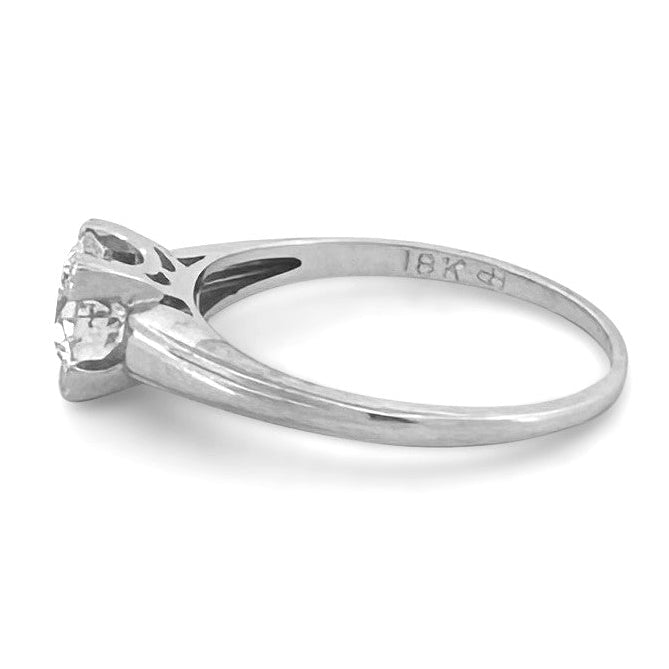 Vintage 0.95ct Old European Cut Natural Diamond Solitaire Engagement Ring in 18k White Gold