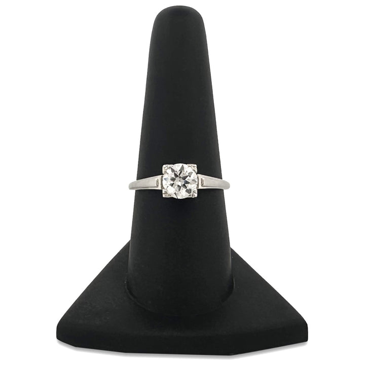 Vintage 0.95ct Old European Cut Natural Diamond Solitaire Engagement Ring in 18k White Gold