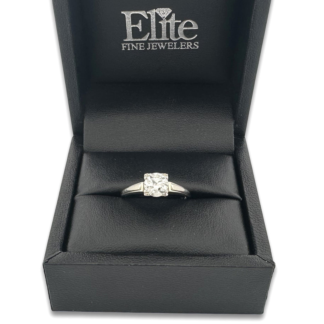 Vintage 0.95ct Old European Cut Natural Diamond Solitaire Engagement Ring in 18k White Gold