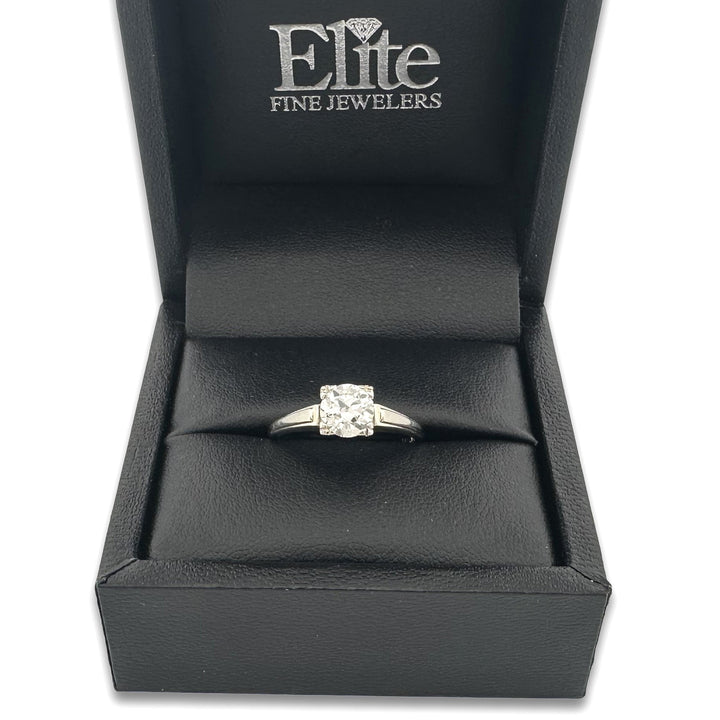 Vintage 0.95ct Old European Cut Natural Diamond Solitaire Engagement Ring in 18k White Gold