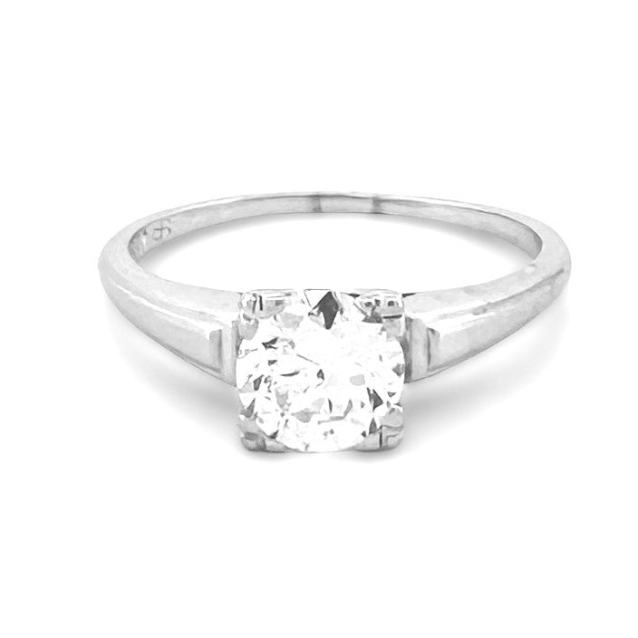 Vintage 0.95ct Old European Cut Natural Diamond Solitaire Engagement Ring in 18k White Gold
