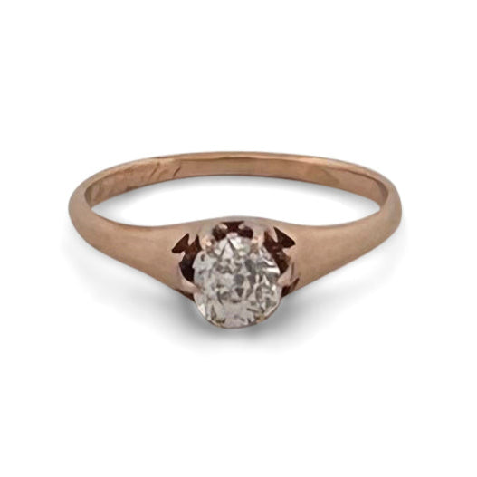 Victorian 0.50ct Old Mine Cut Natural Diamond Solitaire Engagement Ring in 18k Rose Gold
