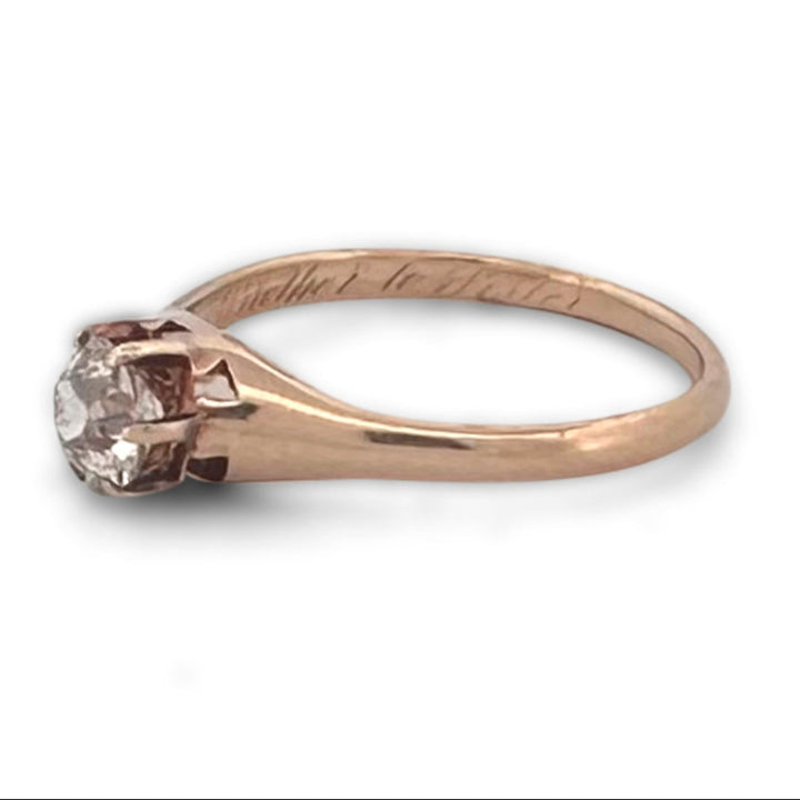 Victorian 0.50ct Old Mine Cut Natural Diamond Solitaire Engagement Ring in 18k Rose Gold