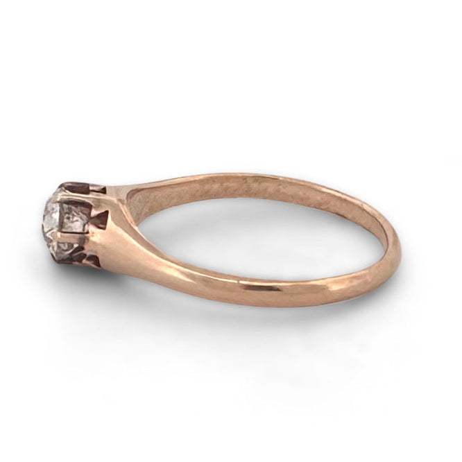 Victorian 0.50ct Old Mine Cut Natural Diamond Solitaire Engagement Ring in 18k Rose Gold