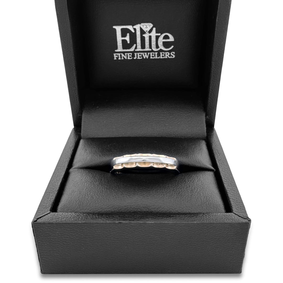 Men's Two-tone Scalloped Wedding Band in 14k and 18K Yellow and White Gold