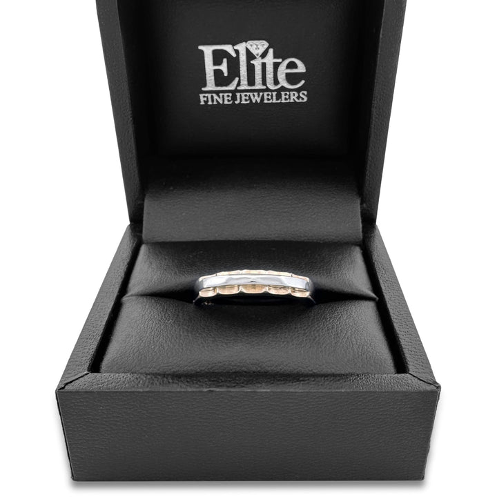 Men's Two-tone Scalloped Wedding Band in 14k and 18K Yellow and White Gold