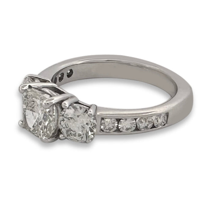 2.28ctw Cushion Cut & Round Brilliant Natural Diamond Engagement Ring in 14k White Gold