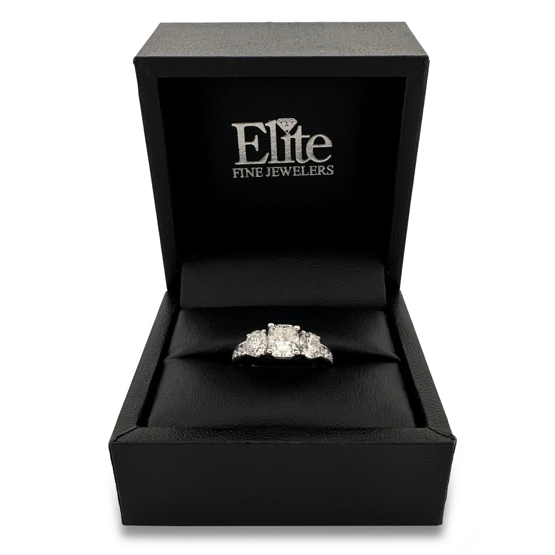 2.28ctw Cushion Cut & Round Brilliant Natural Diamond Engagement Ring in 14k White Gold