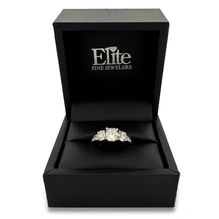 2.28ctw Cushion Cut & Round Brilliant Natural Diamond Engagement Ring in 14k White Gold