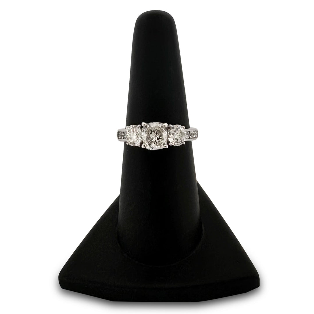2.28ctw Cushion Cut & Round Brilliant Natural Diamond Engagement Ring in 14k White Gold
