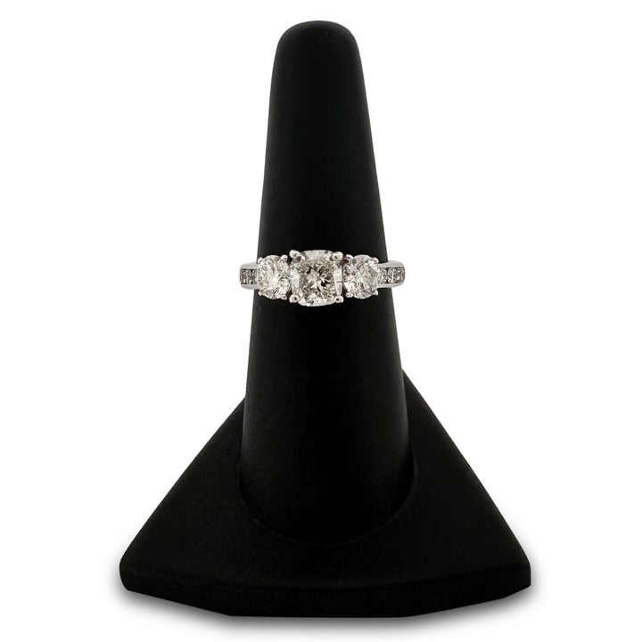 2.28ctw Cushion Cut & Round Brilliant Natural Diamond Engagement Ring in 14k White Gold