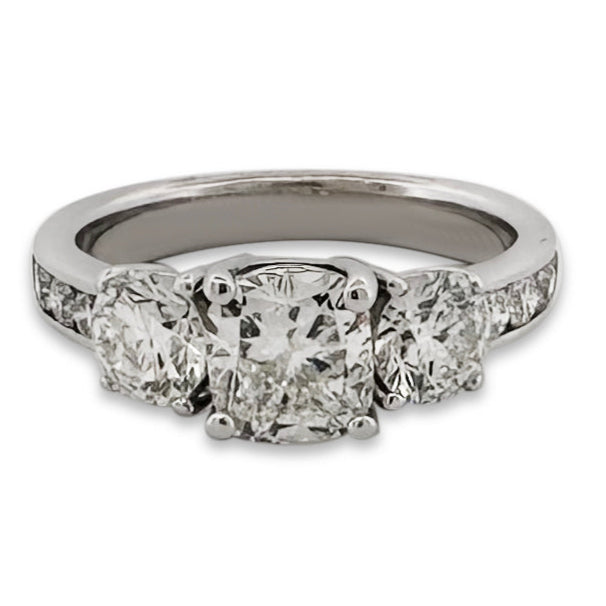 2.28ctw Cushion Cut & Round Brilliant Natural Diamond Engagement Ring in 14k White Gold