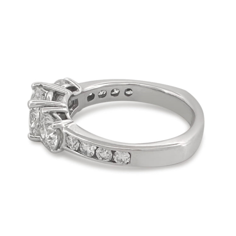 2.28ctw Cushion Cut & Round Brilliant Natural Diamond Engagement Ring in 14k White Gold