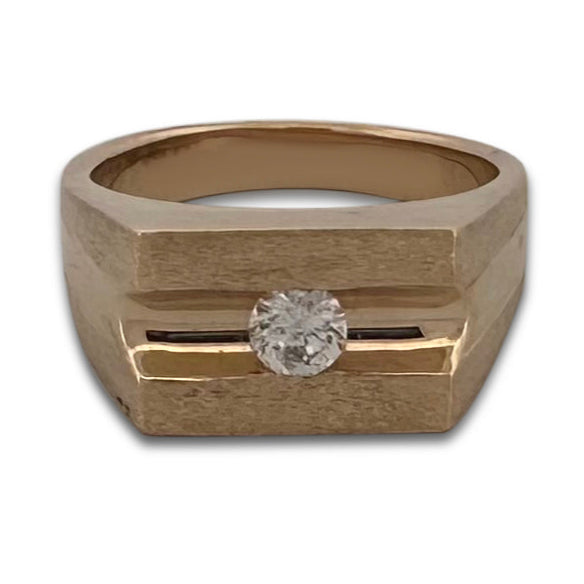 0.25ct Round Brilliant Natural Diamond Men's 14k Yellow Gold Ring