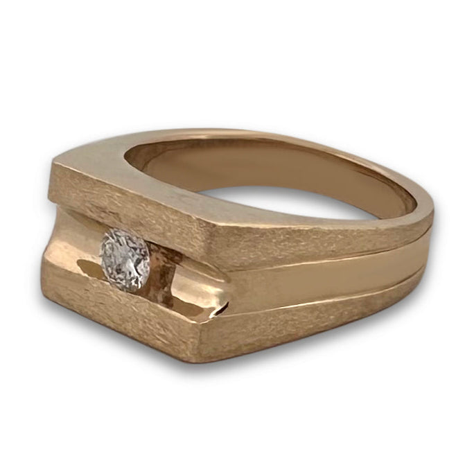 0.25ct Round Brilliant Natural Diamond Men's 14k Yellow Gold Ring