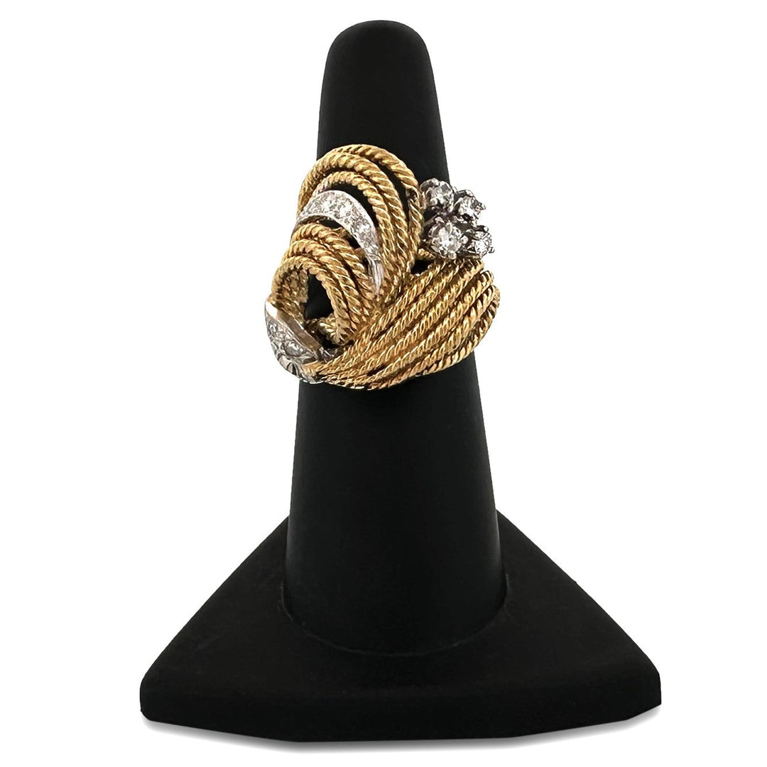 Vintage 0.50ctw Round Brilliant Natural Diamond Twisted Rope Cocktail Ring in 18k Two-tone Gold