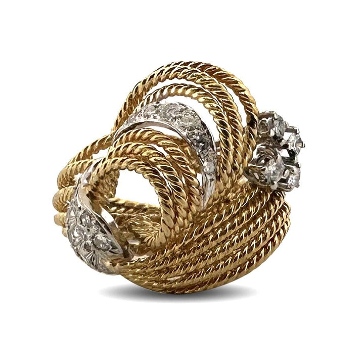 Vintage 0.50ctw Round Brilliant Natural Diamond Twisted Rope Cocktail Ring in 18k Two-tone Gold