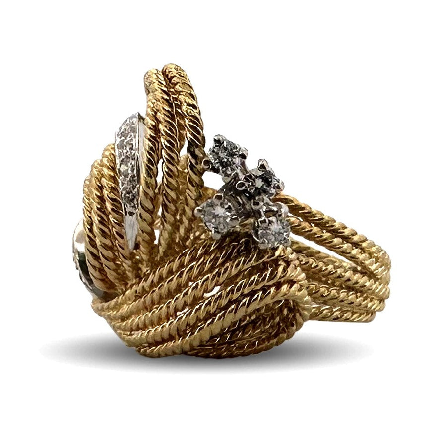 Vintage 0.50ctw Round Brilliant Natural Diamond Twisted Rope Cocktail Ring in 18k Two-tone Gold