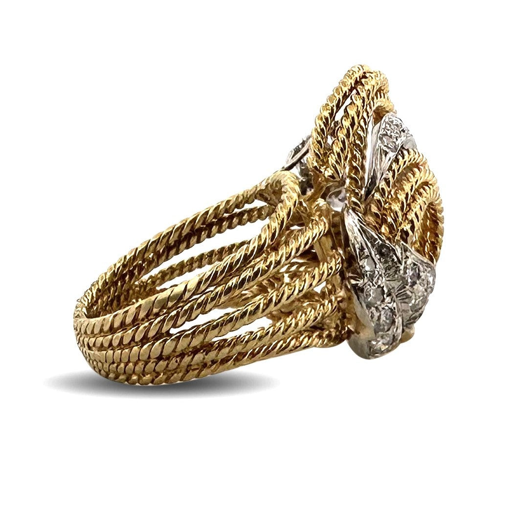 Vintage 0.50ctw Round Brilliant Natural Diamond Twisted Rope Cocktail Ring in 18k Two-tone Gold
