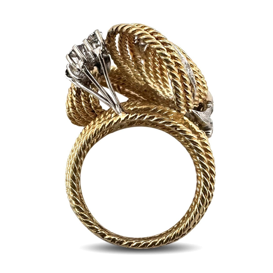 Vintage 0.50ctw Round Brilliant Natural Diamond Twisted Rope Cocktail Ring in 18k Two-tone Gold