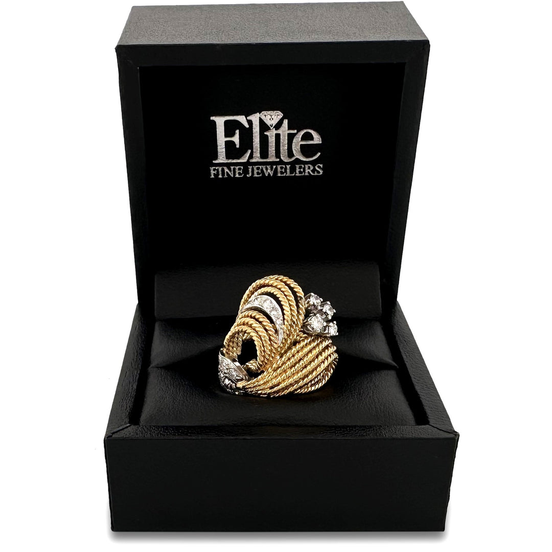 Vintage 0.50ctw Round Brilliant Natural Diamond Twisted Rope Cocktail Ring in 18k Two-tone Gold