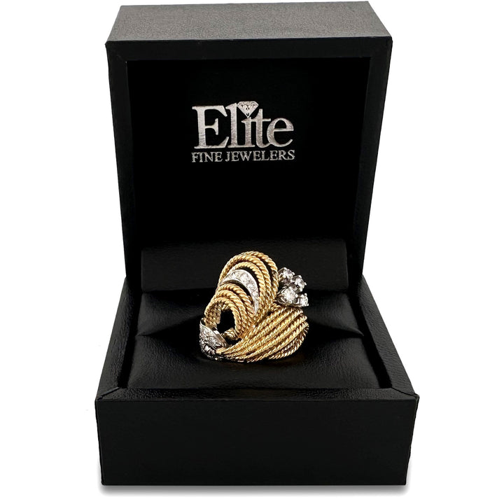 Vintage 0.50ctw Round Brilliant Natural Diamond Twisted Rope Cocktail Ring in 18k Two-tone Gold