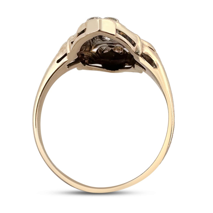 Art Deco 0.03ct Single Cut Natural Diamond Shield Ring in 14k Two-Tone Gold