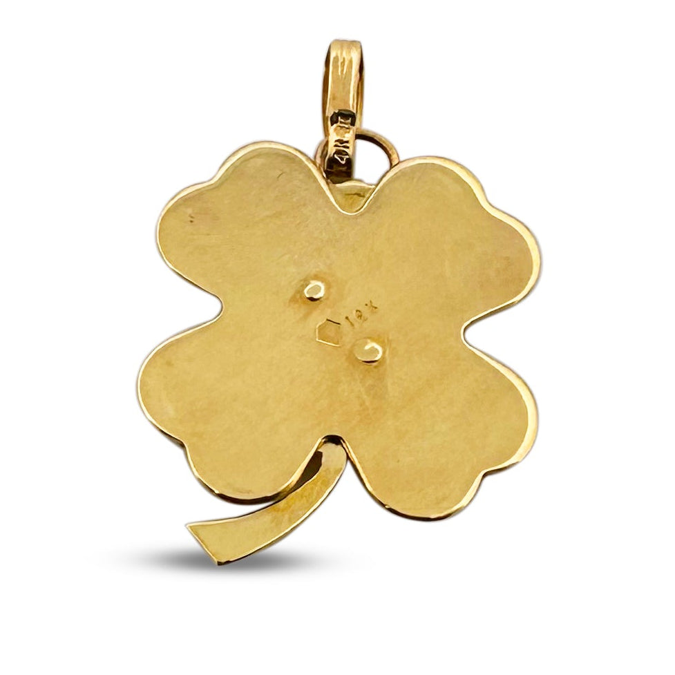 Vintage 0.10ct Round Brilliant Natural Diamond Clover Pendant Charm in 10k Two-Tone Gold