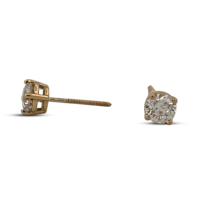 GSI Graded 1.23ctw Round Brilliant Natural Diamond Stud Earrings in 18k Yellow Gold