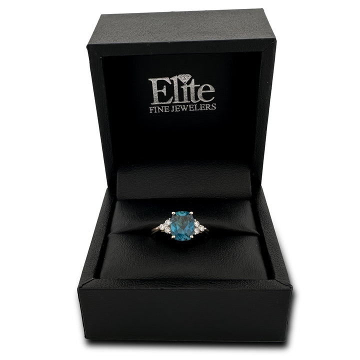 3.43cts Cushion Cut Blue Topaz & Round Brilliant Diamond Cocktail Ring in 14k Yellow Gold
