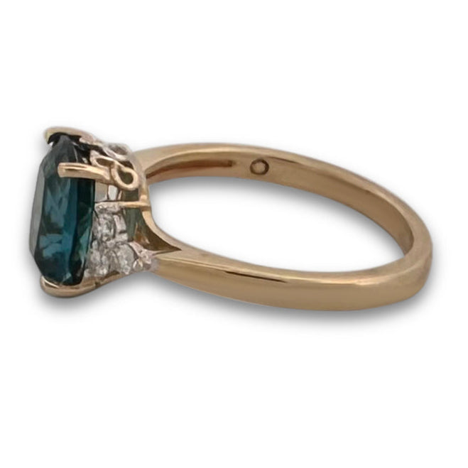 3.43cts Cushion Cut Blue Topaz & Round Brilliant Diamond Cocktail Ring in 14k Yellow Gold