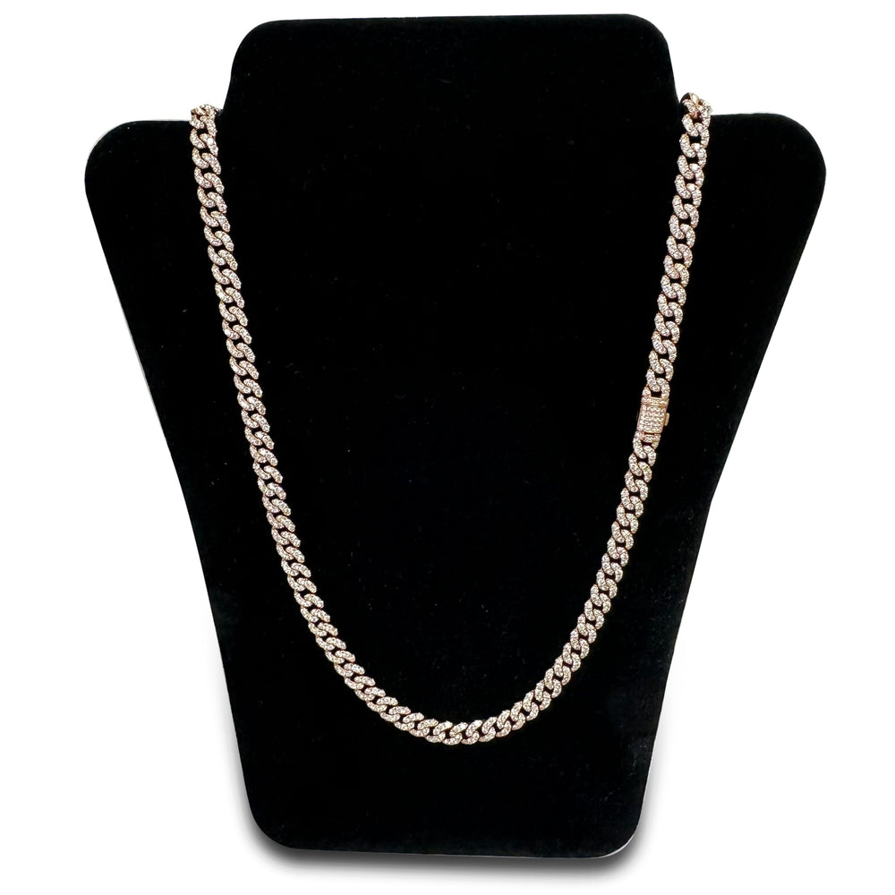 10.65ctw Round Brilliant Natural Diamond Cuban Chain Necklace in 10k Rose Gold