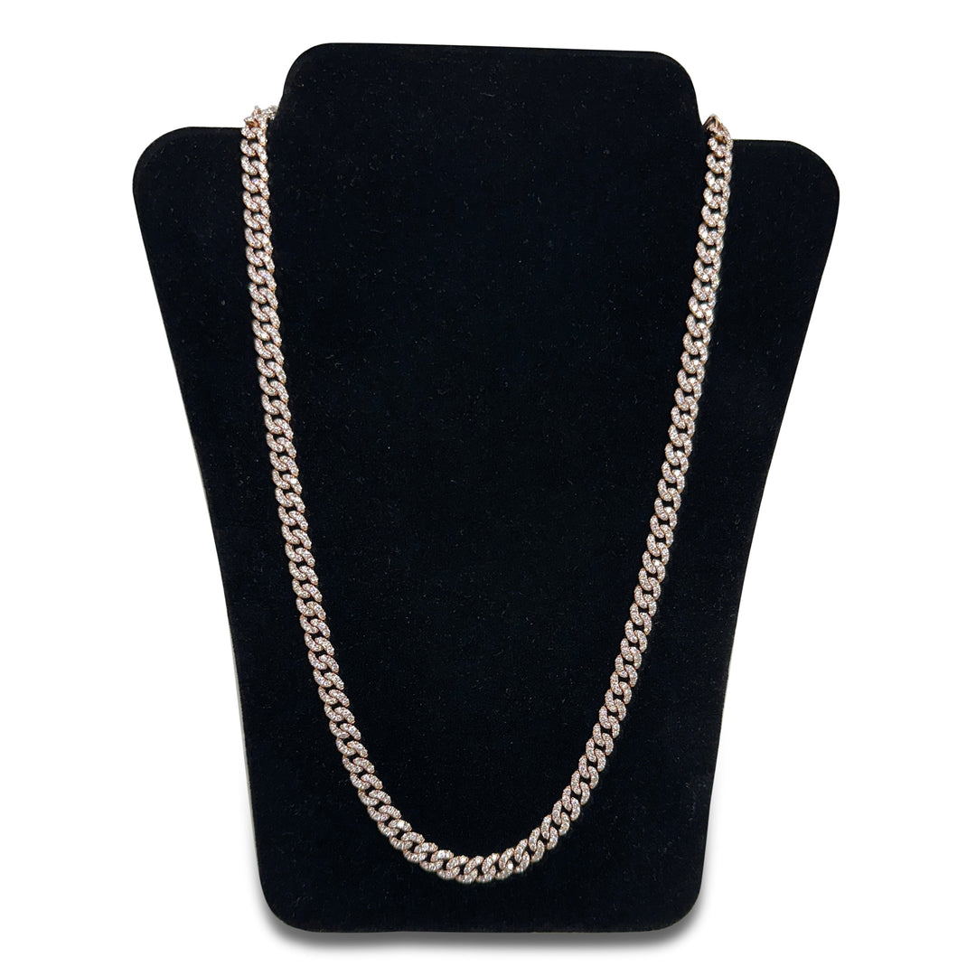 10.65ctw Round Brilliant Natural Diamond Cuban Chain Necklace in 10k Rose Gold