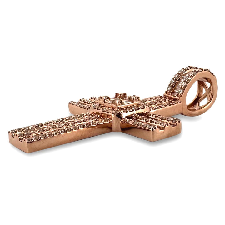 3ctw Round Brilliant & Baguette Cut Natural Diamond Cross Pendant in 14k Rose Gold
